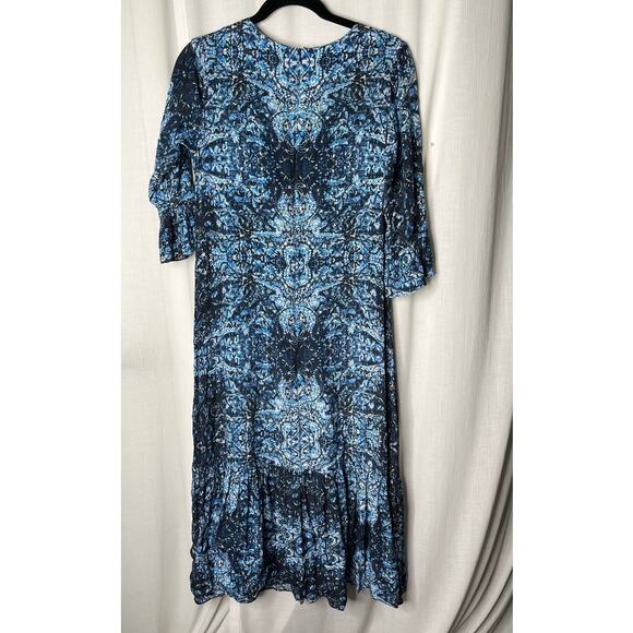 Kachel X Anthropologie Blue Crepe Bell Sleeve Midi Dress Size 10 - Picture 3 of 4